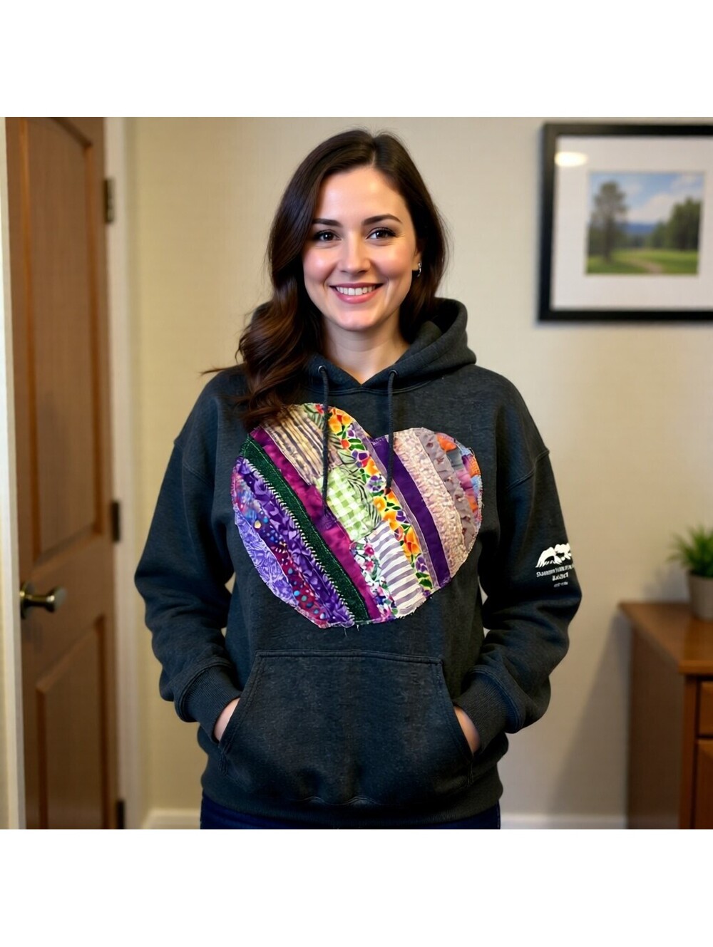 Gildan XL Upcycled Patchwork Heart Hoodie Alaska Handmade Wearable Art